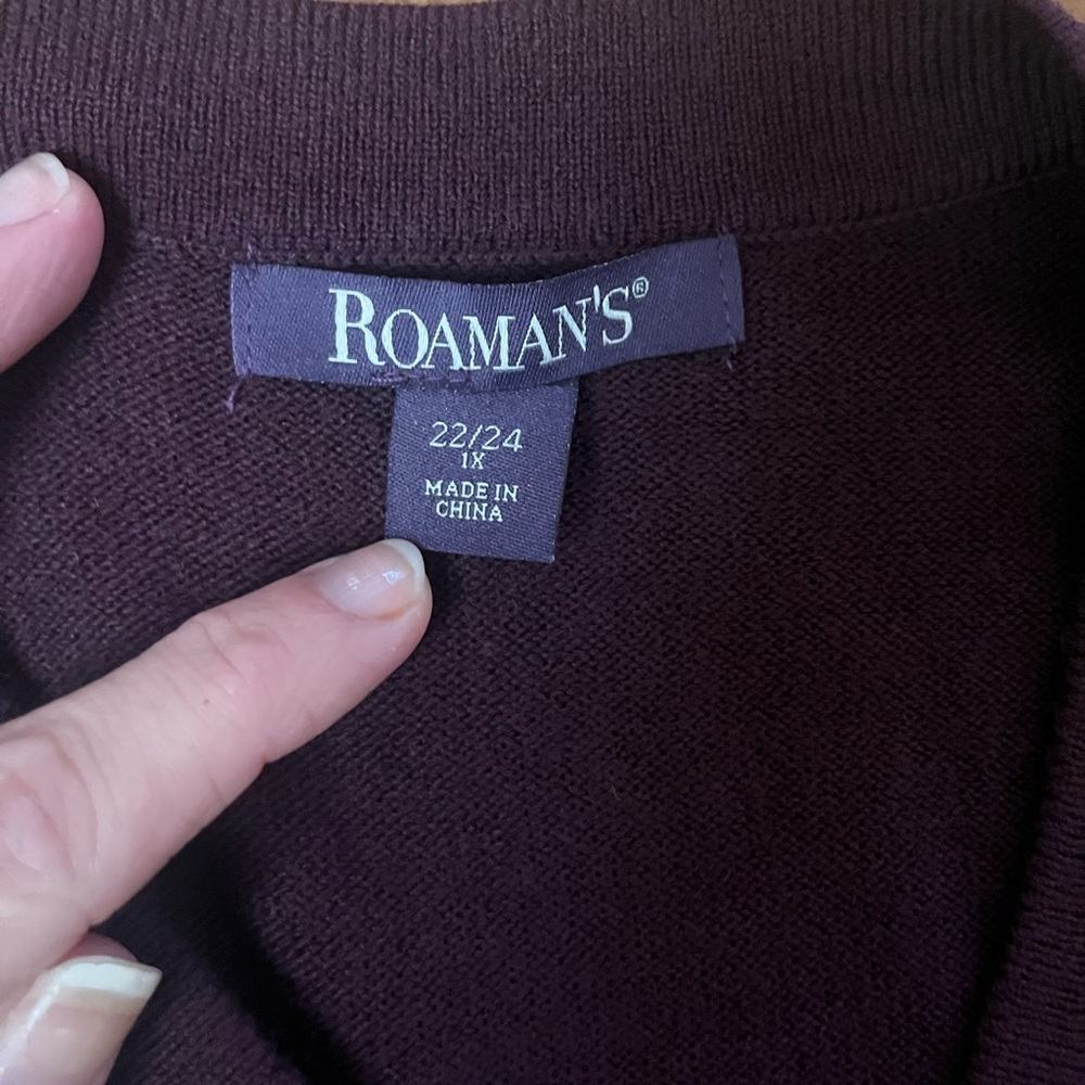 Plum colored long sleeve wrap sweater